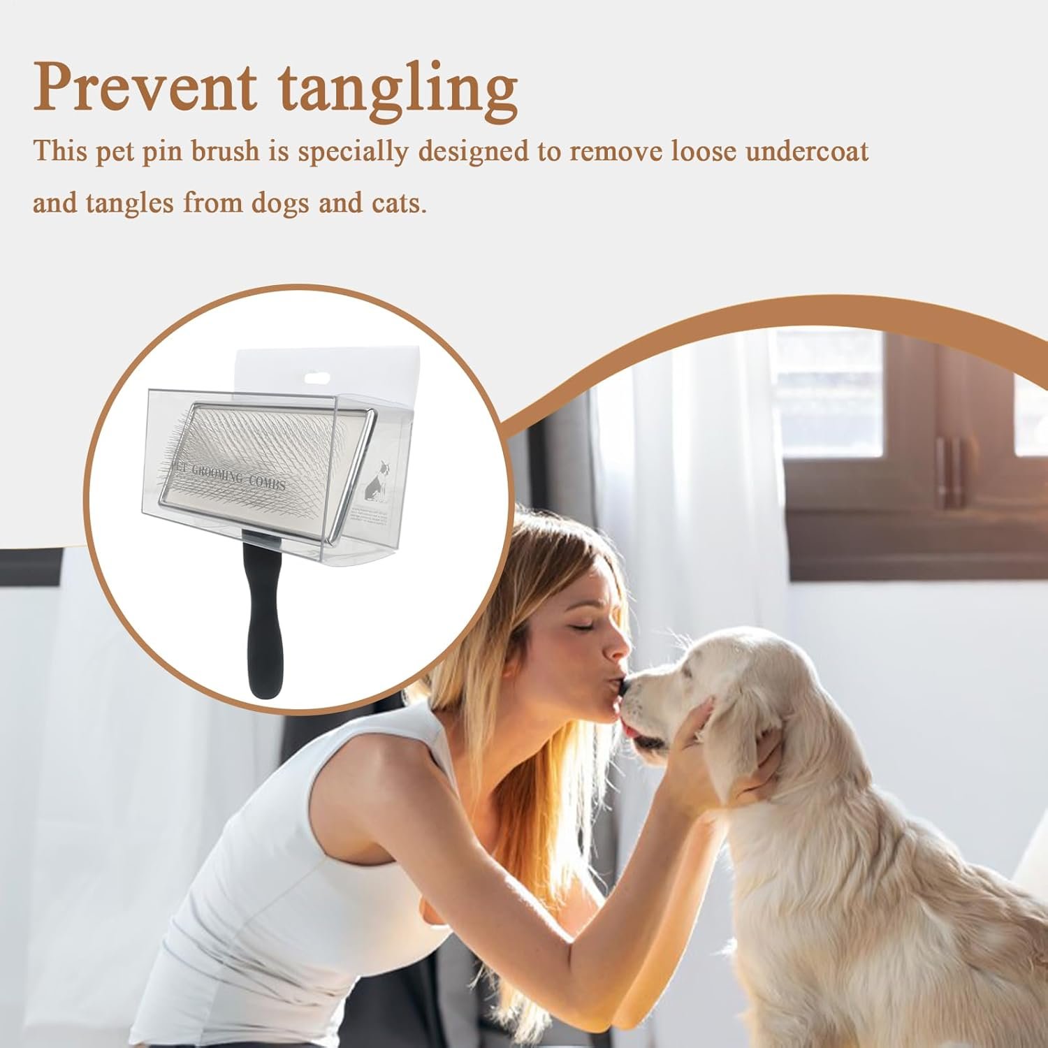 グルーミング用の犬のブラシ、ペットのグルーミングブラシ、ペットブラシ犬のグルーミング用品、マッサージメタルニードルコーム、猫の脱脱ツールアンダーコートレーキの脱毛、ゆるいアンダーコートを取り除く - 이미지 2