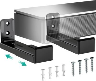 ワリユニバーサルサウンドバーウォールマウント、センターチャンネルスピーカーウォールマウントデュアルブラケットは最大33ポンドを保持し、腕を3.5〜6.1インチ（SLK202）、ブラック調整