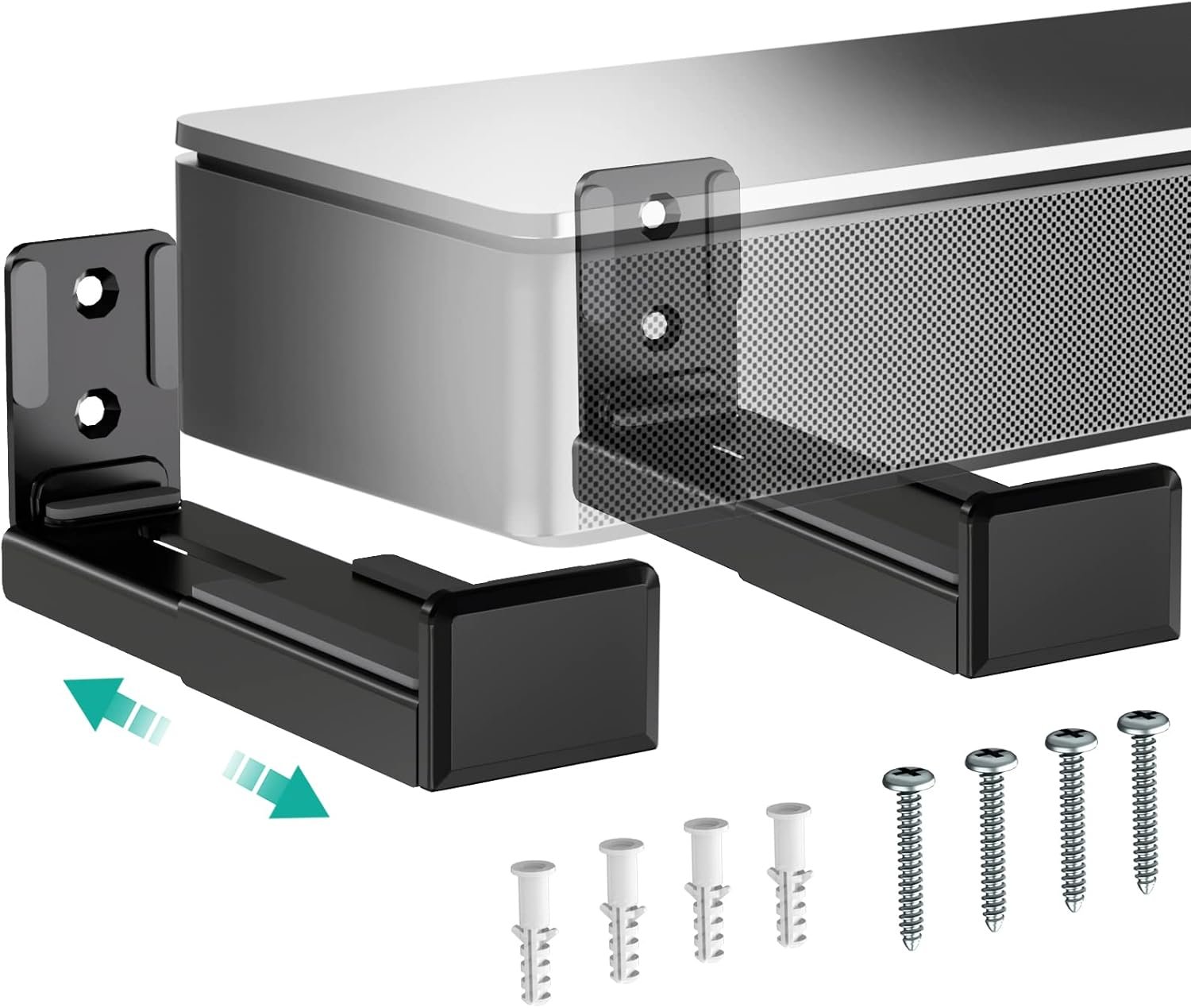 ワリユニバーサルサウンドバーウォールマウント、センターチャンネルスピーカーウォールマウントデュアルブラケットは最大33ポンドを保持し、腕を3.5〜6.1インチ(SLK202)、ブラック調整