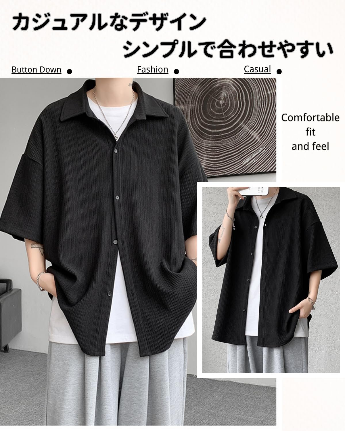 Foveitaa Men's Shirt、夏の服、半袖、寒い感覚、通気性、シャツ、大規模、ビジネスカジュアルなシャツ、ゆったり、スタイリッシュ、夏のためのスタイリッシュ、クール、クール、服、軽量、柔らかい、クール、 - 이미지 3