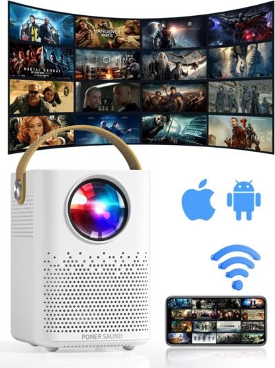 WiFiプロジェクター、1080p、フルHD互換、8,500ルーメン、720p解像度、デュアルスピーカー、ビルトイン（100インチ画面）ケーブルから直接スマートフォンに接続する必要はなく、リモートをサポートします