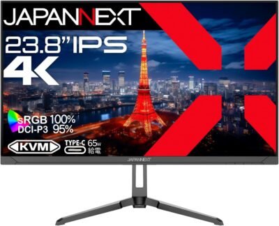 JapanNext 23.8インチIPSパネル、4K（3840 x 2160）解像度、LCDモニター、JN-IPS2380UHDR-C65W、HDMI DP、USB Type-C（最大65W電源）、HDR、SRGB：100％、DCI-P3：95％、PBP/PIP KVM機能