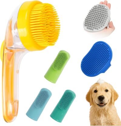 犬用バスブラシ -短毛犬用バススクラブ| シリコン製柔らかいペットグルーミング用品シャワーヘッドマッサージと歯磨き機能付き