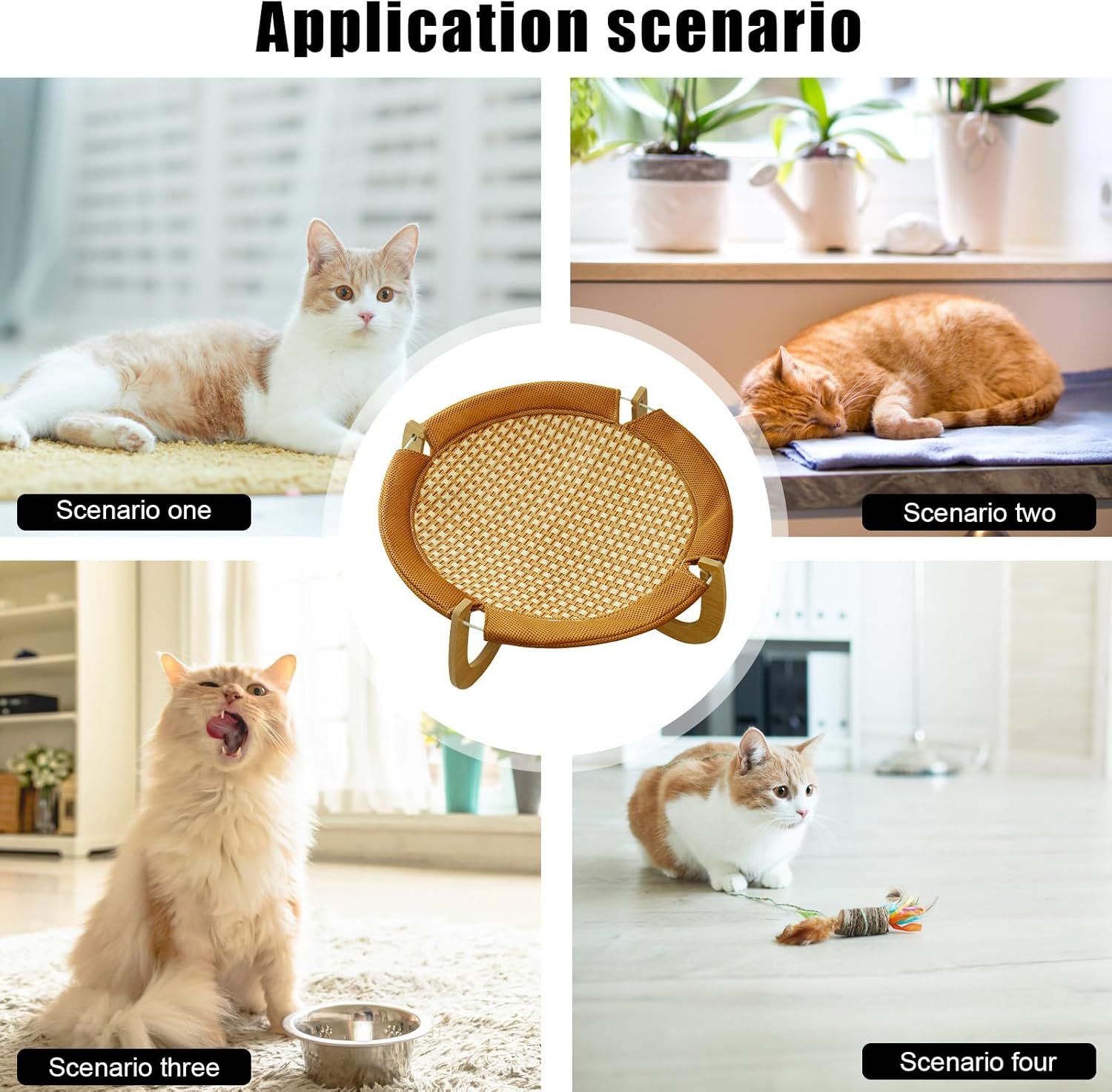 ラタンキャットベッド -猫用クーリングマット、夏用の | 木製ベース付きの天然ラタン子猫用ラウンジャー、猫や小型犬用の傷がつきにくい高めのマットレス、室内ペット家具 - 이미지 8