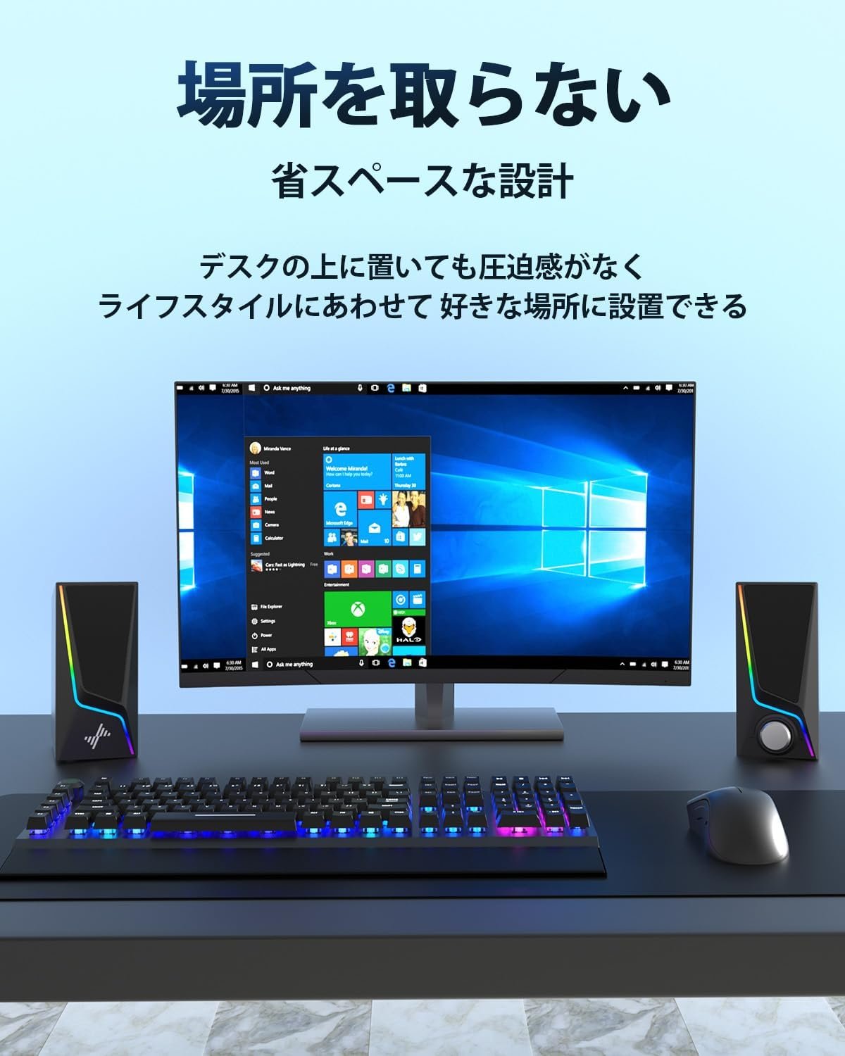 Nylavee PCゲームスピーカー6 LEDモード付きPCスピーカー2強化ベースポートラップトップ、タブレット、スマートフォン、USB搭載PC用の3.5mmケーブルを備えた2つのスピーカーユニット - 이미지 5