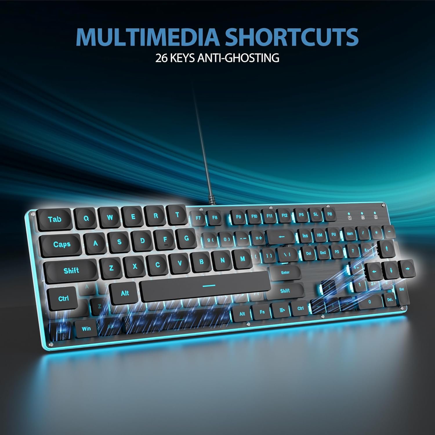 ブラックコンピューターキーボード、フルサイズのタイプライター、静かなバックライト付きオフィスゲームキーボード、パンククールなスクエアキー、ラップトップ用のメタルパネル、PCデスクトップ(G1000Black) - 이미지 5