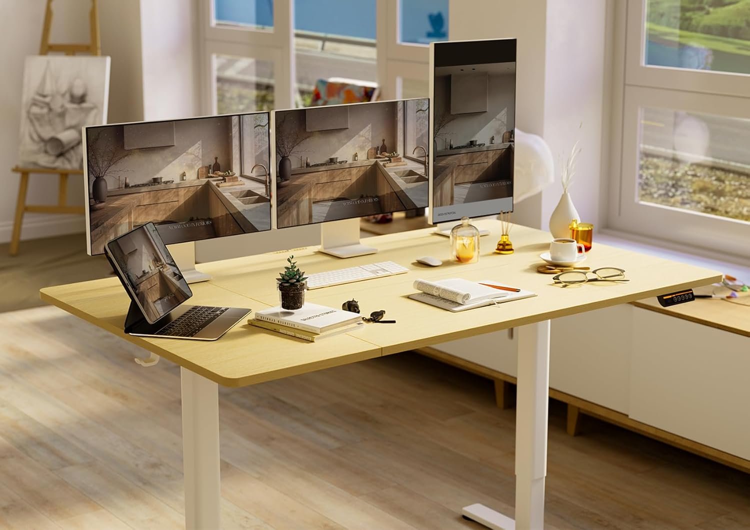 クライクスデスク、大型の電気コンピューターデスク、高地、スタンディングデスク、自宅での作業、オフィスデスク、高さ調整、メモリ機能、幅63.0 x深さ31.5インチ(160 x 80 cm)、高さ - 이미지 2