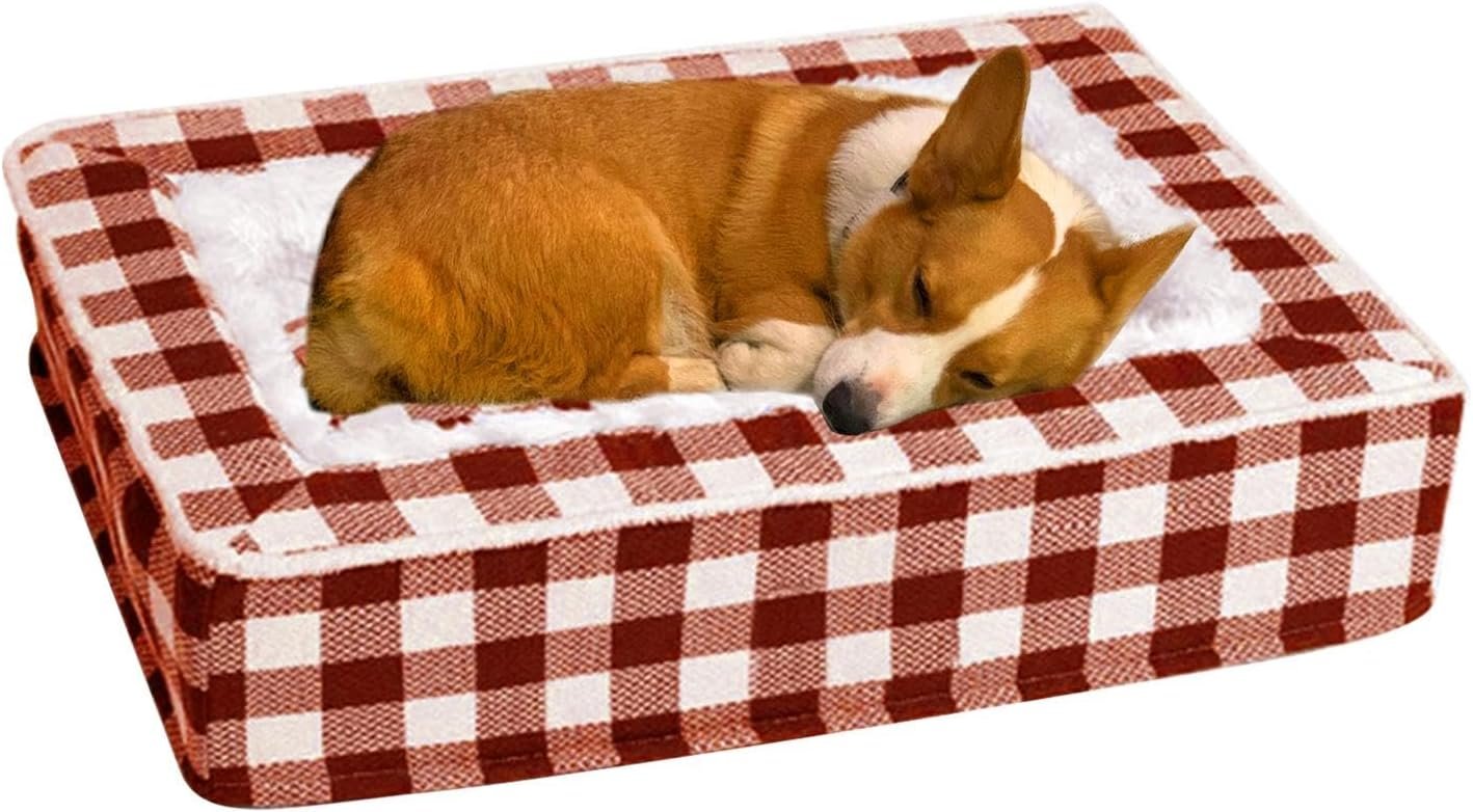 正方形のペットベッド - 軽量の犬の睡眠マット、取り外し可能な犬の家具|柔らかい犬のソファ洗える犬のベッド、タータンパターンの居心地の良い犬の抗不安鎮静ベッド、小さな用快適な洗えるベッド - 이미지 7