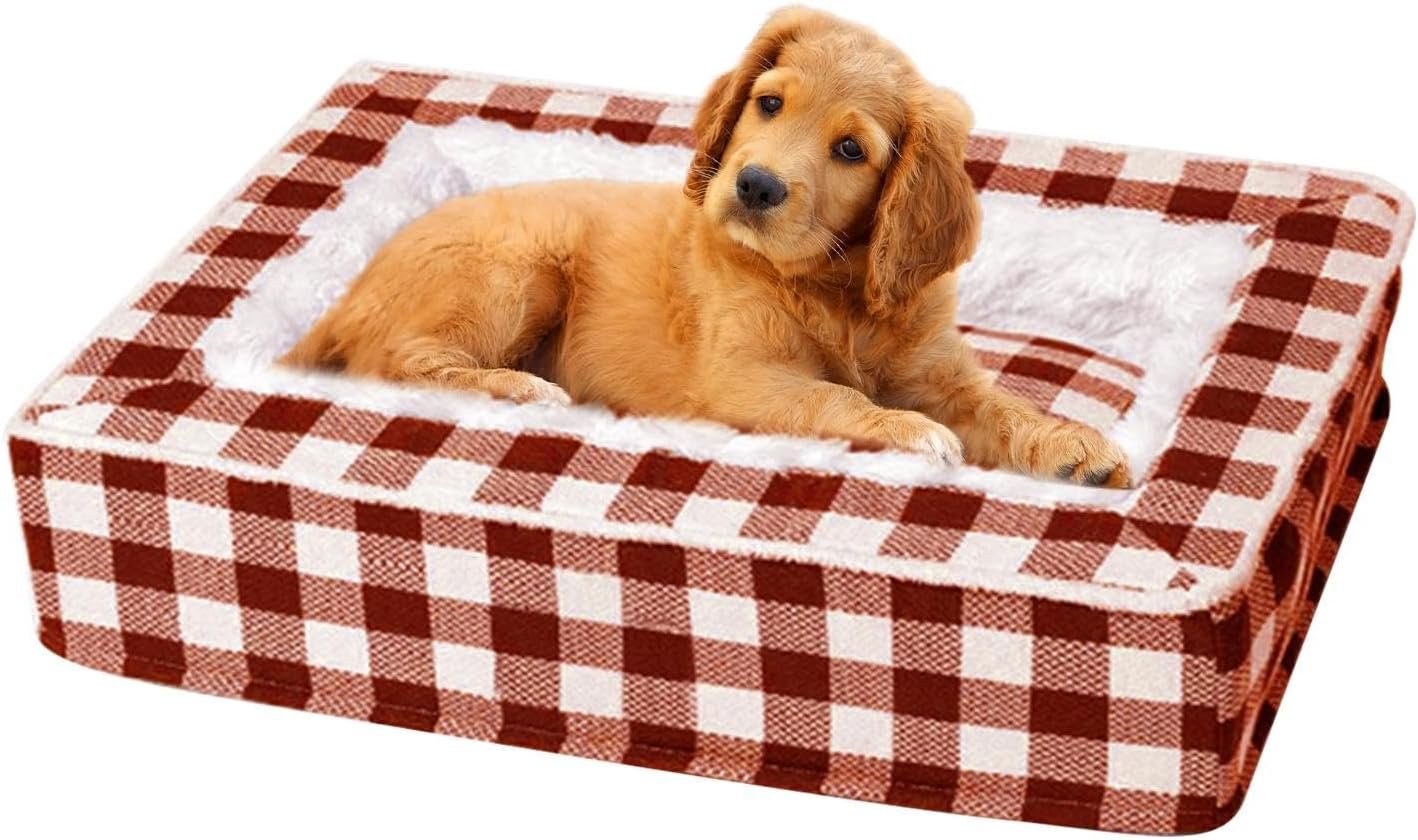 正方形のペットベッド - 軽量の犬の睡眠マット、取り外し可能な犬の家具|柔らかい犬のソファ洗える犬のベッド、タータンパターンの居心地の良い犬の抗不安鎮静ベッド、小さな用快適な洗えるベッド - 이미지 6