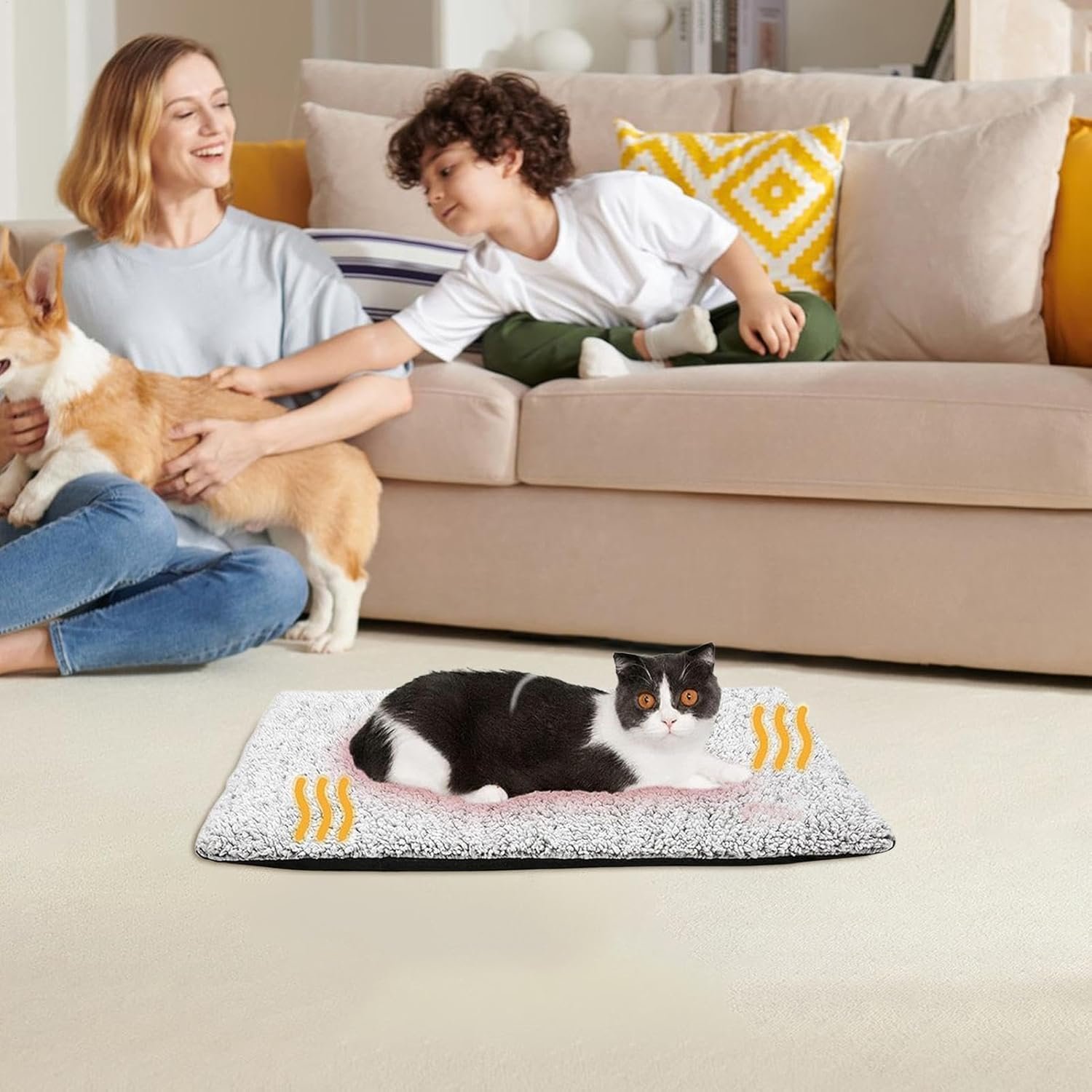犬用温熱マット、静音猫用ヒーターベッド、ソフトペット猫自己加熱スリーピングマット、滑り止め底、家具、ソファ、床、ペットベッド、屋外猫小屋用の厚みのある犬用ベッドマット - 이미지 2