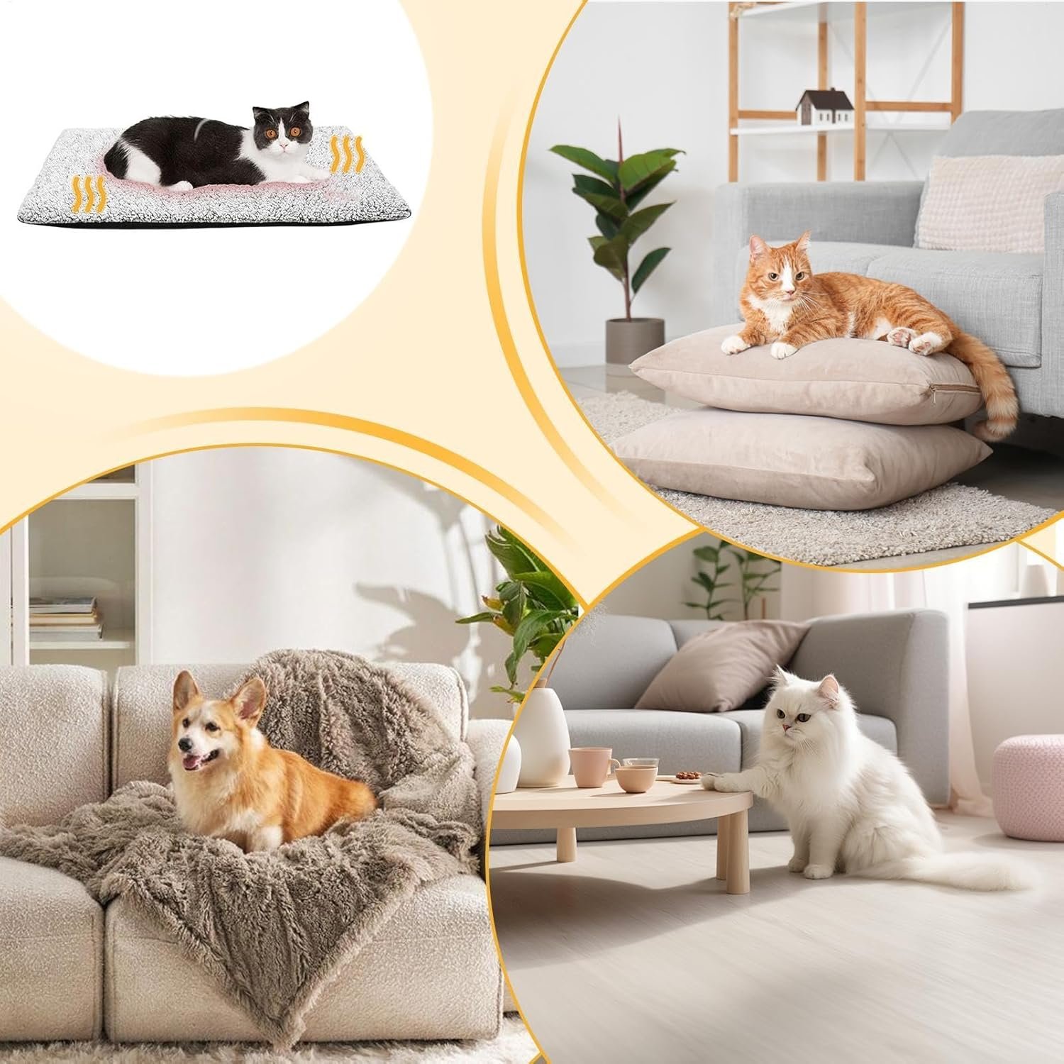 犬用温熱マット、静音猫用ヒーターベッド、ペットの猫用自己発熱サーマルパッド| 滑り止め底、家具、ソファ、床、ペットベッド、屋外猫小屋用の厚みのある犬用ベッドマット - 이미지 4