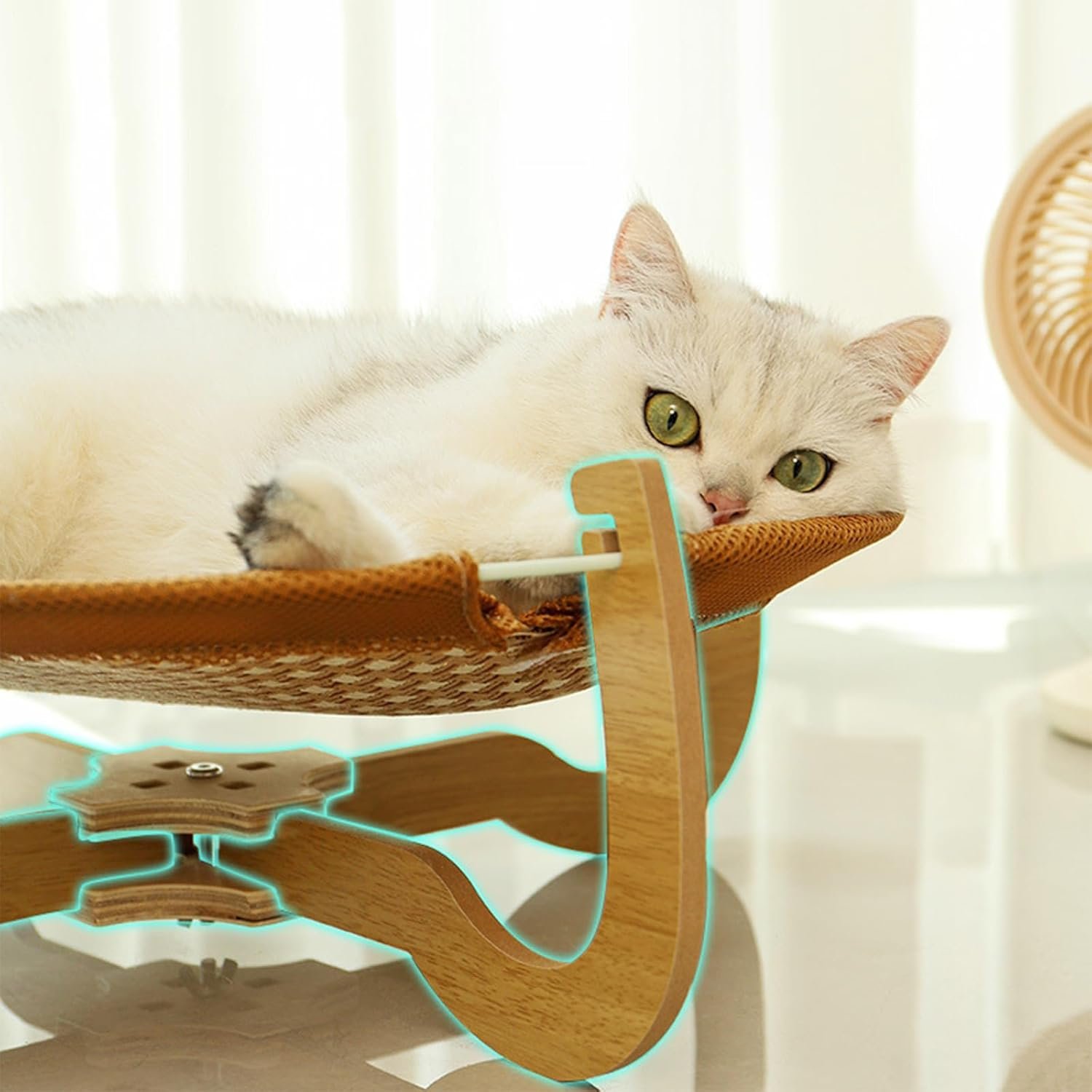 ラタンキャットベッド -猫用クーリングマット、夏用の | 木製ベース付きの天然ラタン子猫用ラウンジャー、猫や小型犬用の傷がつきにくい高めのマットレス、室内ペット家具 - 이미지 4