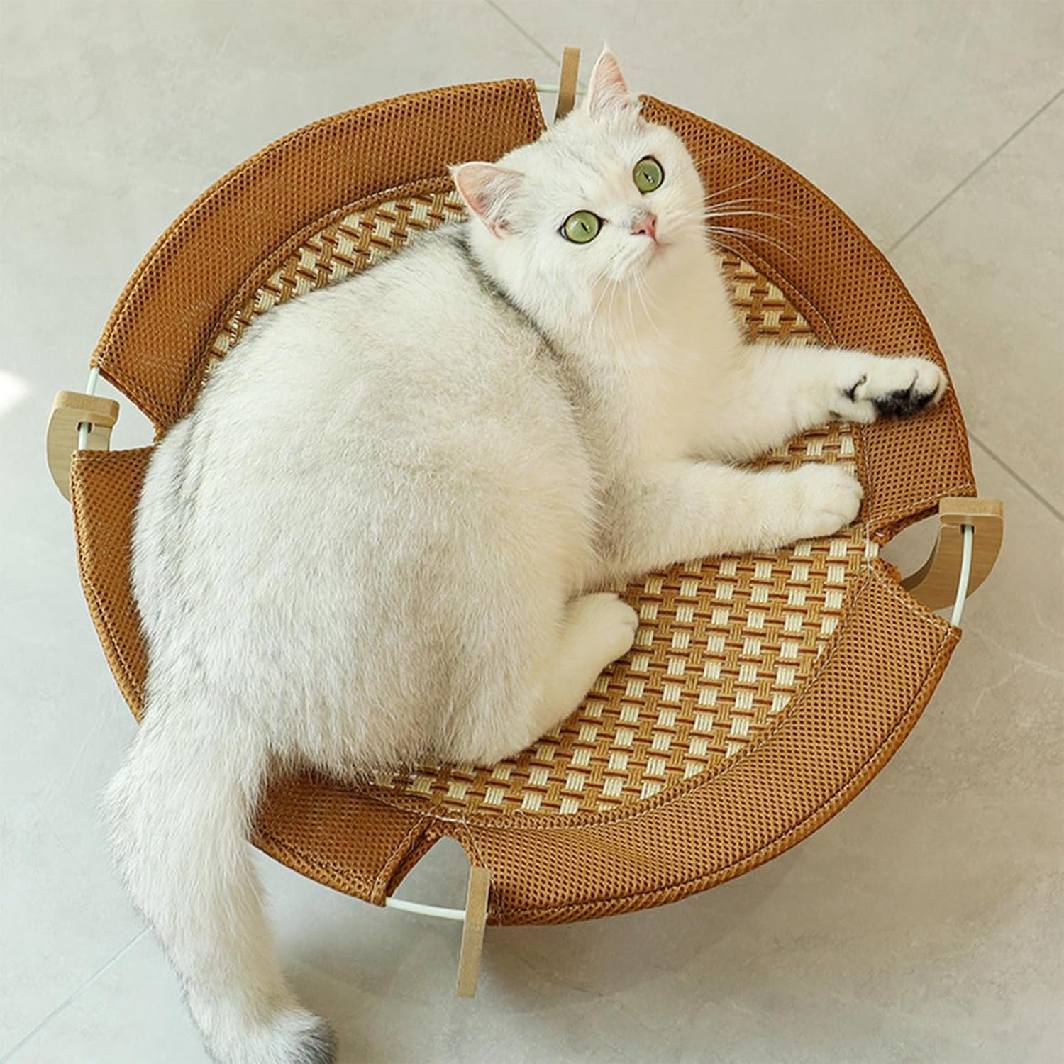 ラタンキャットベッド -猫用クーリングマット、夏用の | 木製ベース付きの天然ラタン子猫用ラウンジャー、猫や小型犬用の傷がつきにくい高めのマットレス、室内ペット家具 - 이미지 9