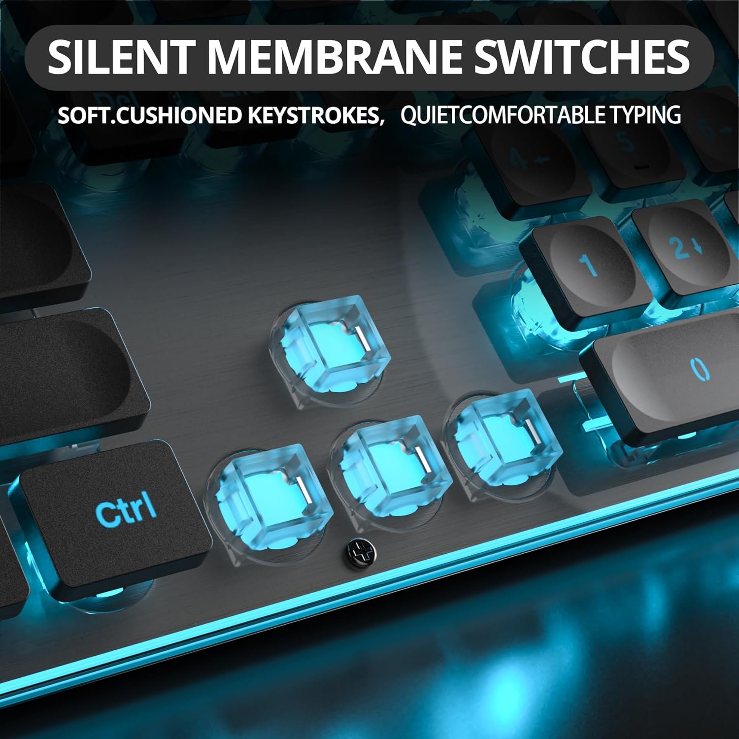 ブラックコンピューターキーボード、フルサイズのタイプライター、静かなバックライト付きオフィスゲームキーボード、パンククールなスクエアキー、ラップトップ用のメタルパネル、PCデスクトップ(G1000Black) - 이미지 7