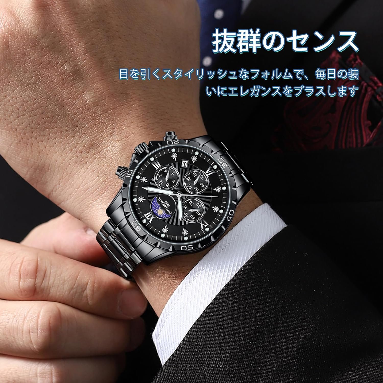 メンズクォーツクローングラフ、耐水性、10 ATM防水、スタイリッシュ、メンズブランド、人気、ビジネス、シンプル、デート、ラミナス、ステンレス鋼バンド、労働者向け、就職活動、記念日、 - 이미지 2