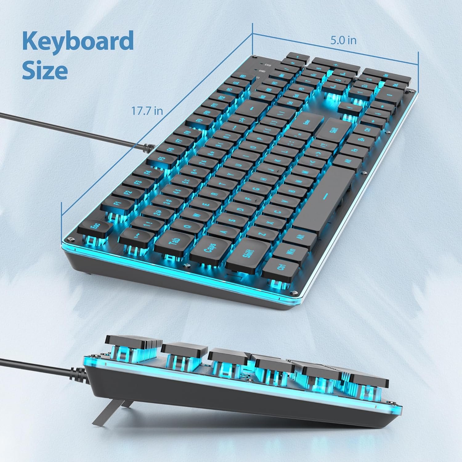 ブラックコンピューターキーボード、フルサイズのタイプライター、静かなバックライト付きオフィスゲームキーボード、パンククールなスクエアキー、ラップトップ用のメタルパネル、PCデスクトップ(G1000Black) - 이미지 3