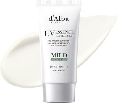 D’Alba Mild Sun Cream、1.7 Fl Oz(50 ml)、日焼け止め、UV保護、爽やかな顔、全身、敏感肌、低アレルギー性、UV吸収性、SPF 50+/PA ++++、ビーガン、汗と耐水性、汗と耐水性