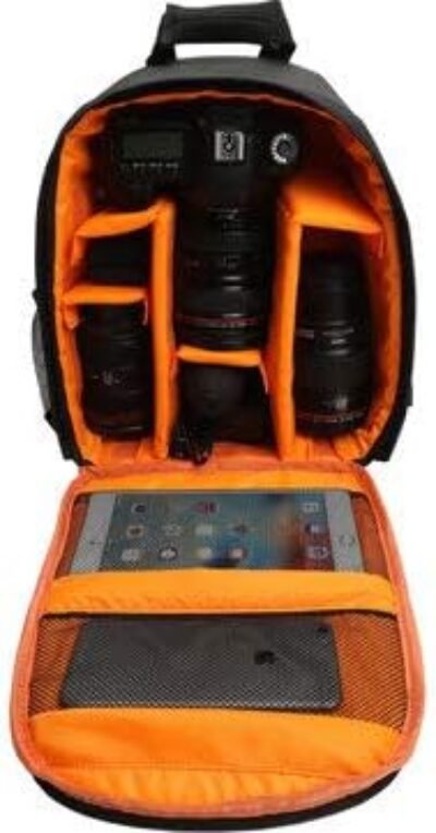 [Saras] 耐衝撃性のある耐衝撃性の旅行キャリーカメラバッグバックパックキヤノン用ニコンデジタル一眼レフカメラ三脚レンズフラッシュ-オレンジ