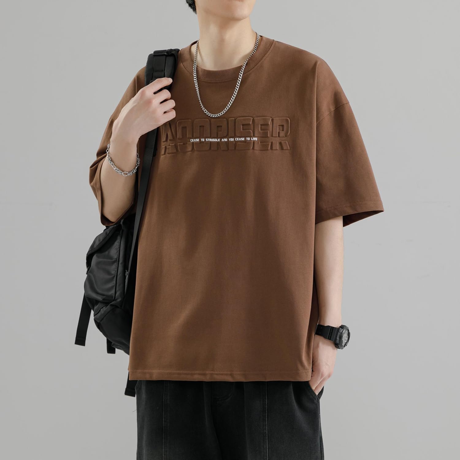 Fasshonrida Men's Tシャツ、半袖、夏の服、100%綿、スタイリッシュなトップ、クールなエンボゴログプリント、非参照、伸縮性、通気性、通気性、汗吸収、カットと縫う、春、夏 - 이미지 3