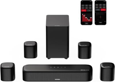 Ultimeaサウンドバー7.1Ch Dolby Atmos Surver Speaker TVサラウンドサウンドシステムアプリコントロールTV Soundbar Home Theatre with Subwoofer Support HDMI Earc/Bluetooth/Light/Aux/USB、Aura A60