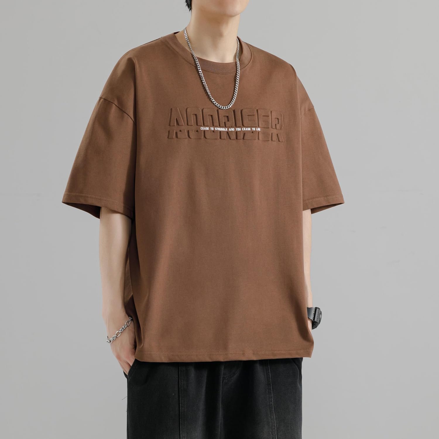 Fasshonrida Men's Tシャツ、半袖、夏の服、100%綿、スタイリッシュなトップ、クールなエンボゴログプリント、非参照、伸縮性、通気性、通気性、汗吸収、カットと縫う、春、夏 - 이미지 2