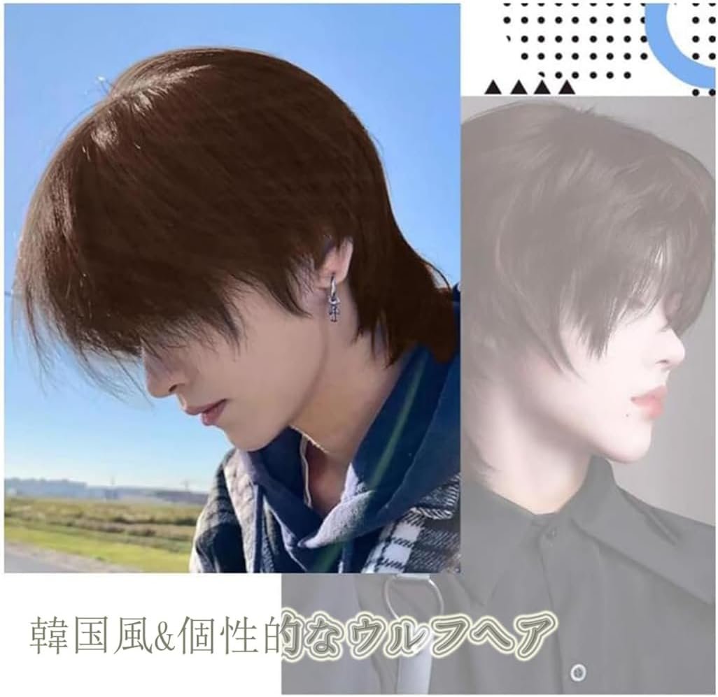 ウィッグ、メンズブラックヘア、オオカミ、ウィッグ、短いウィッグ、メンズコスプレ、オオカミカット、ふわふわ、ハンサムなかつら、フルウィッグ、フルウィッグ、オオカミの髪、小さな顔、ユニセックス、ナチュラル、派手な髪、ファッション、コスプレ、毎日の使用、短い使用、短い使用 - 이미지 2