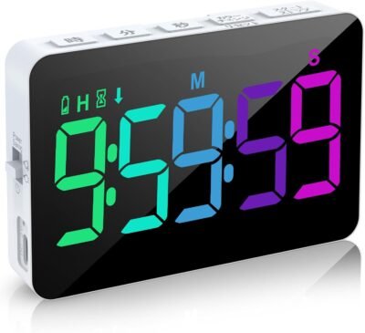 ブルーエキンキッチンタイマーカウントアップ/ダウン9:59:59秒調整可能なボリューム振動サイレントストップウォッチUSB C磁気マルチカラーで充電