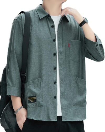 Foveitaaの夏の服、オックスフォードシャツ、3/4スリーブ、スタイリッシュ、シャツ、大きなサイズ、ルーズフィット、アイスシルク、クール、クール、汗の予防、カジュアル、シンプル、ファッショナブル、快適、軽量