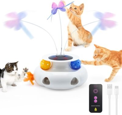 Yaleent Cat Toy、Automatic Play Alone、Fluttering Butterfly、Cat Ball、Feather Popular、4 in 1 Cat Toy、Popular、1,200 MAH、充電式電源、狩猟の本能を刺激し、排除し、