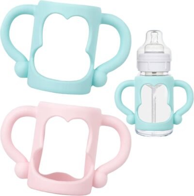 タウンウェーブボトルグリップ、2つのユニバーサルハンドル、ワイドマウスグリップ、ベビーボトルハンドル、マルチカラー、保持しやすい、多機能、耐熱性、柔らかいハンドル、ベビーボトルアクセサリー、シリコンハンドル、