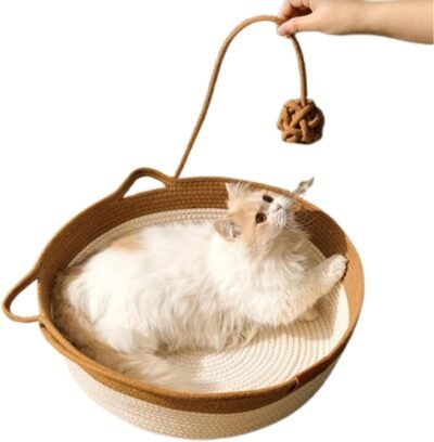 猫用ベッド -耳付き編み込み収納オーガナイザー| 小動物用家具保護マット通気性折りたたみ式ネスト