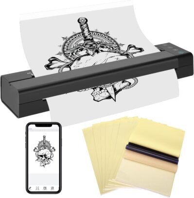 Atomusタトゥートランスファーステンシルプリンター113Eコードレスサーマルタトゥーマシン充電式USB Bluetooth Thermal Printer Copier 10個のトランスファーペーパーとスマートフォンとPCと互換性