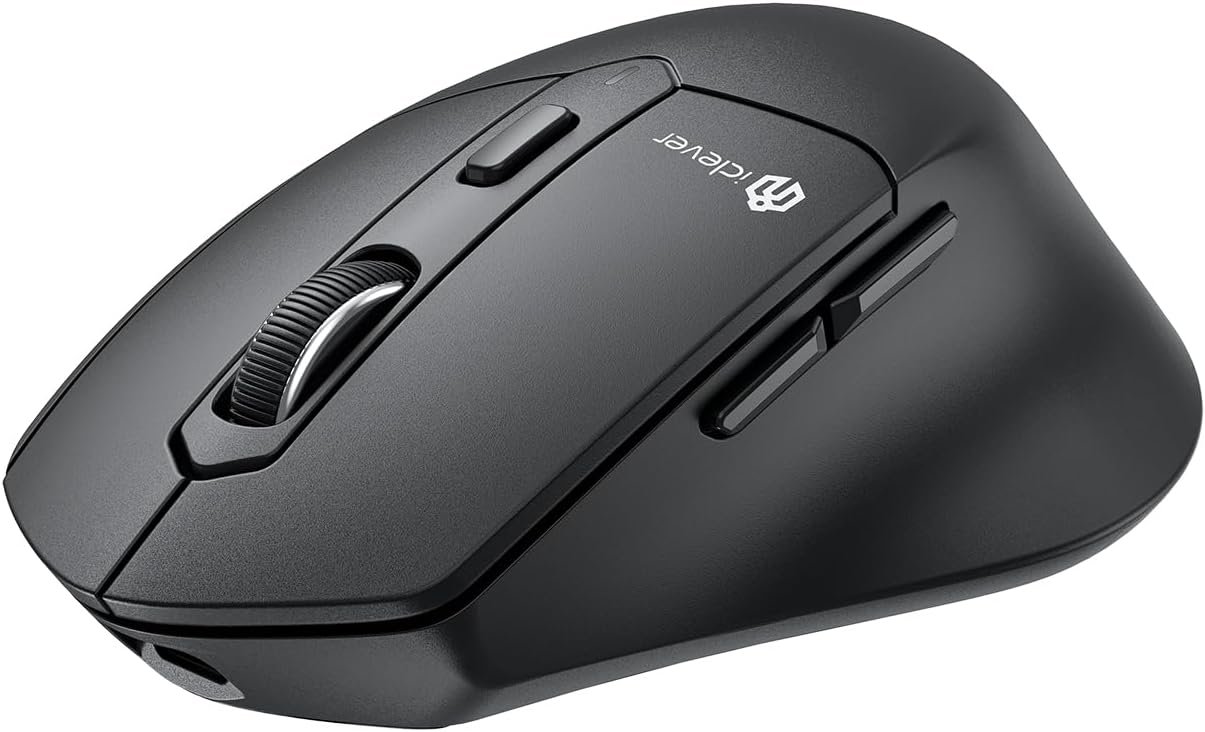 ICLEVER MD360ワイヤレスマウス、Bluetooth 5.0、2.4 GHz(受信機を含む)ジグラー、デュアルモード、タイプC充電式、バック/フォワードボタン、軽量、左/右クリック、サイレント、7ボタン、4ステップ、DPI