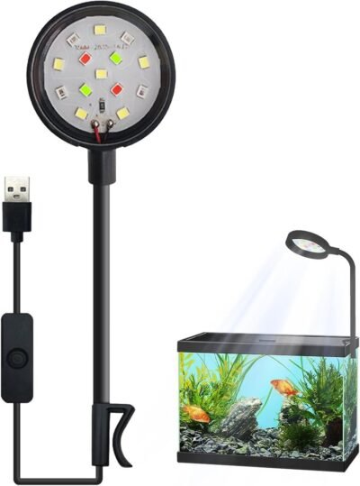 水生灯、小、14ランプ、4色、LED、クリップオン水族館ライト、USBプラグ、360度調整、曲げ可能、水生植物、熱帯魚、水族館魚、メダリオン魚、