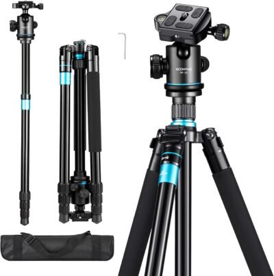 SOONPHO SP30カメラ三脚、62.2インチ（159 cm）、ビデオ三脚、軽量、スマートフォン三脚、コンパクト、4ステージ望遠鏡、モノポッド、変数、360度回転、負荷容量：17.6 lbs（8 kg）、1.0