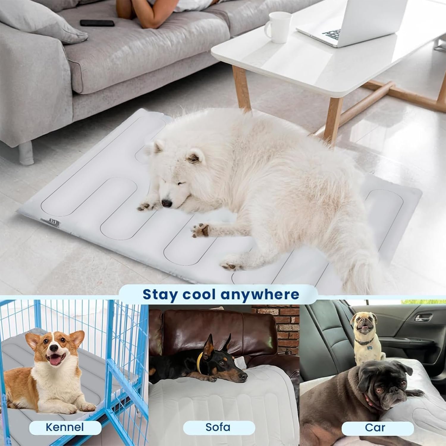 ペット用冷却マット、犬用冷却パッド、屋内外兼用防水カバーケージケージベッド旅行車外活動用 - 이미지 4