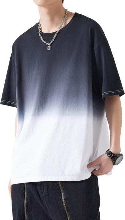 Fasshonrida Gradient Tシャツ、メンズ、半袖、夏の服、トップ、大きなサイズ、長いTシャツ、100%綿、ストレッチ、カット、スタイリッシュ、人気、クール、カジュアル、シースルー、Tシャツ、春、夏