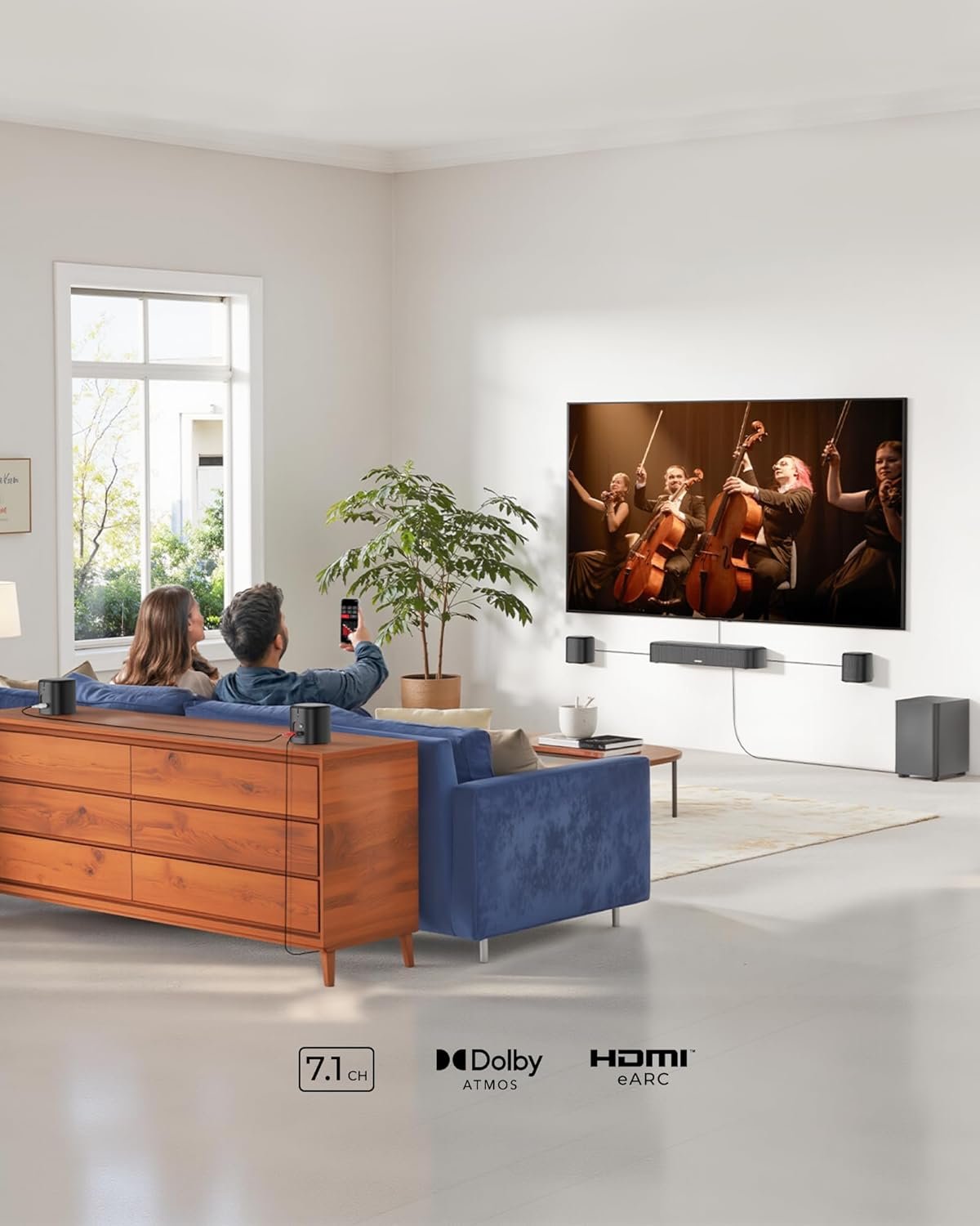 Ultimeaサウンドバー7.1Ch Dolby Atmos Surver Speaker TVサラウンドサウンドシステムアプリコントロールTV Soundbar Home Theatre with Subwoofer Support HDMI Earc/Bluetooth/Light/Aux/USB、Aura A60 - 이미지 3