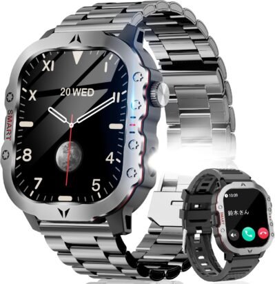 Smart Watch（2025 New Release）Military Standard Flashlight、Bluetooth 5.3呼び出し機能、ライン、メッセージ通知、iPhone/Android互換、100以上のエクササイズモード、GPS移動録音