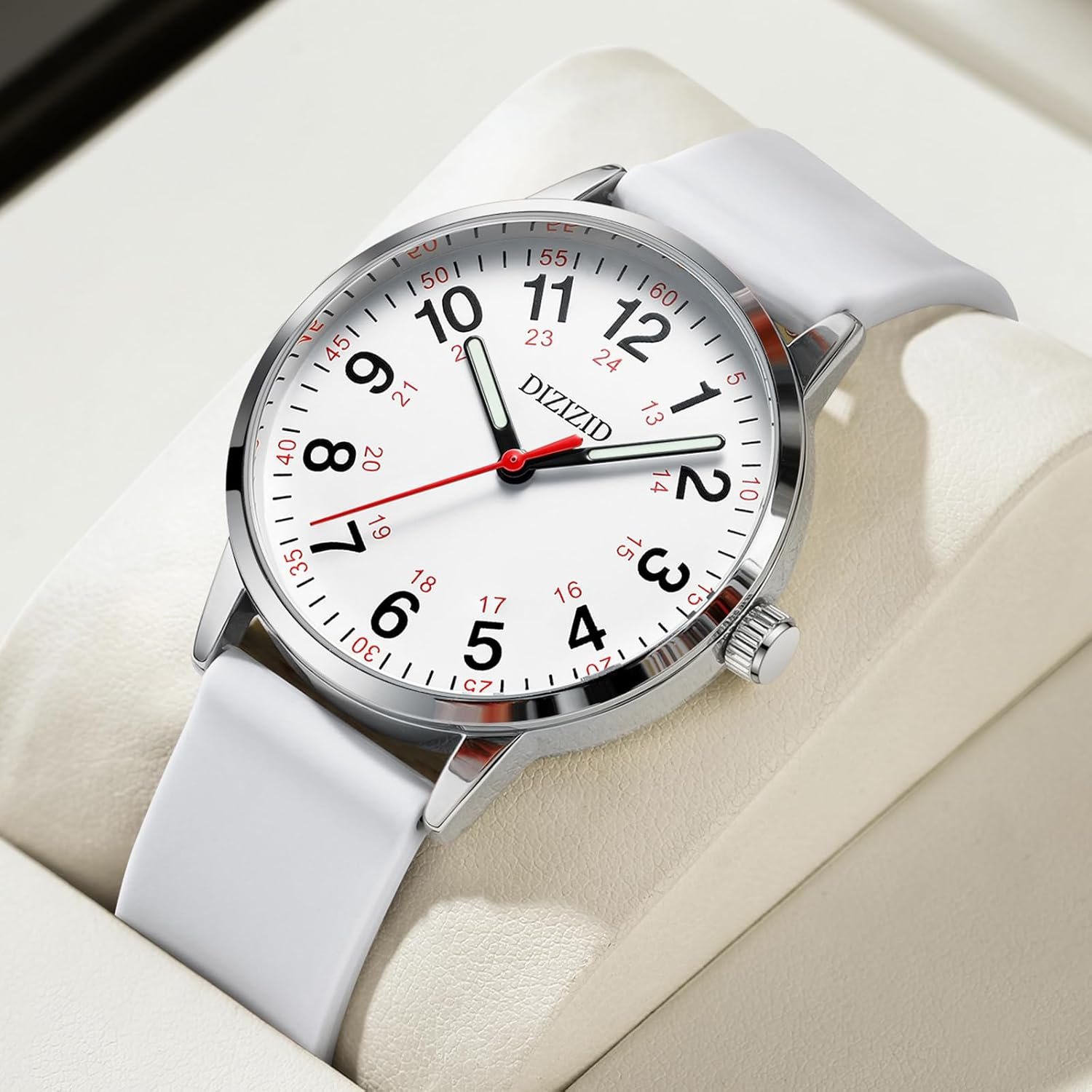DIZIZID Men's Fashion Quartz Chronograph Watch Silicone Band 3ATM Waterproof Luminous Easy Read Dial Nurse Watch for Medical Workers Students Unisex, white, Modern - 이미지 2