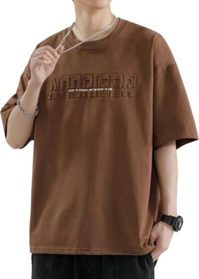 Fasshonrida Men’s Tシャツ、半袖、夏の服、100%綿、スタイリッシュなトップ、クールなエンボゴログプリント、非参照、伸縮性、通気性、通気性、汗吸収、カットと縫う、春、夏