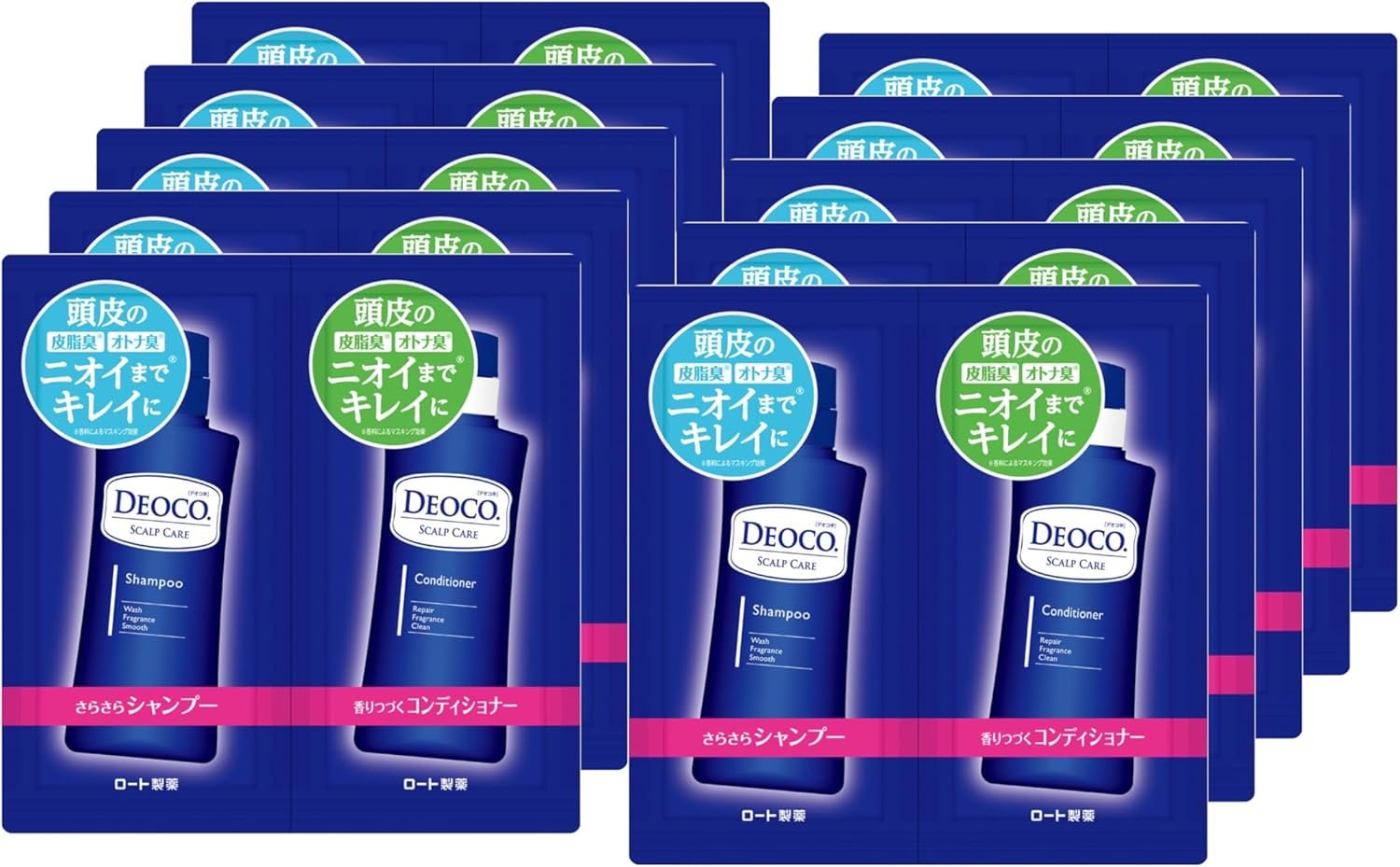 Deoco Hair Care Sachet(Shampoo 0.3 fl Oz(10 ml) +コンディショナー0.4オンス(10 g)x 10日間供給(旅行、旅行、単一使用、個々のパッケージ)、甘い花の香り