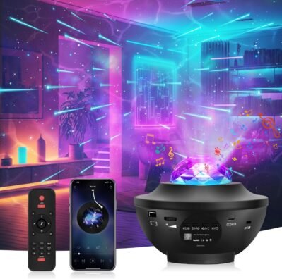（2025人気バージョン）スタープロジェクターライト、ベッドサイドランプ、リモートコントロール、屋内インテリアライト、10の照明モード、Bluetooth＆USBメモリ、音楽再生、音楽モード、海面、プロジェクションライト、