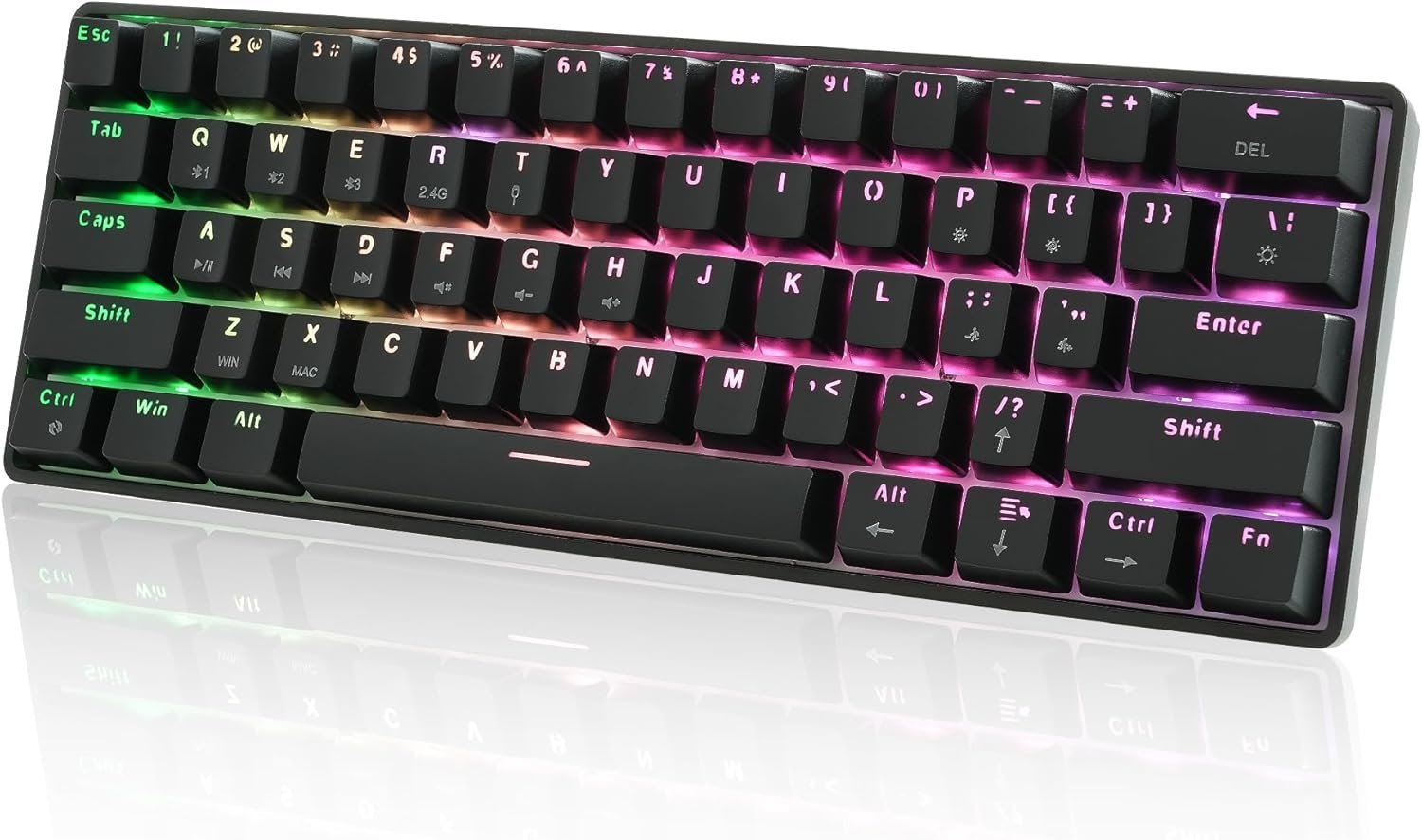KIMOCA Mechanical Keyboard, English Layout, Mechanical Gaming Keyboard, 61 Keys, Compact, Bluetooth, Wireless, Type-C Wired, 2.4 G, Waterproof, Rechargeable, RGB LED Backlight, For Office/Gaming,