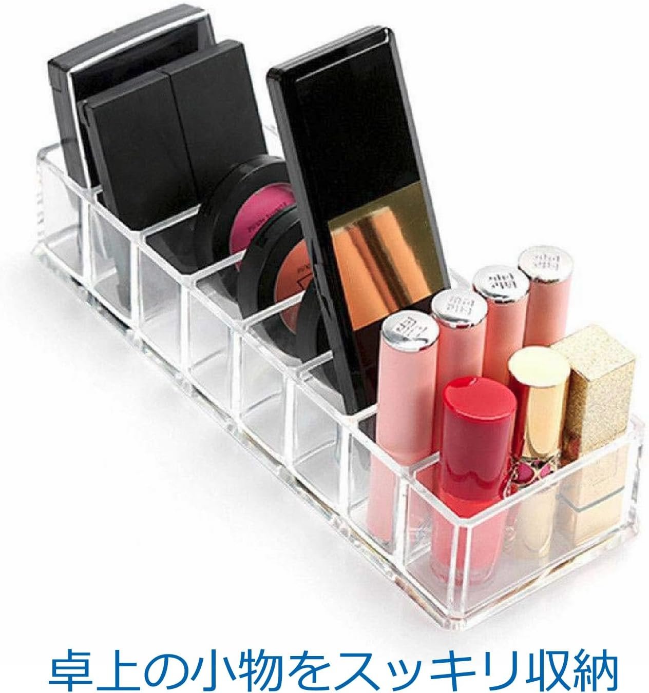 Colorfylcoco Cosmetic Storage、8コンパートメント、アクリルケース、クリアケース、リップホルダー、口紅ホルダー、テーブルトップ、メイクアップボックス、アイシャドウ、口紅、香水、メイクアップ、テーブルトップ、引き出し、トリンケットストレージ - 이미지 2