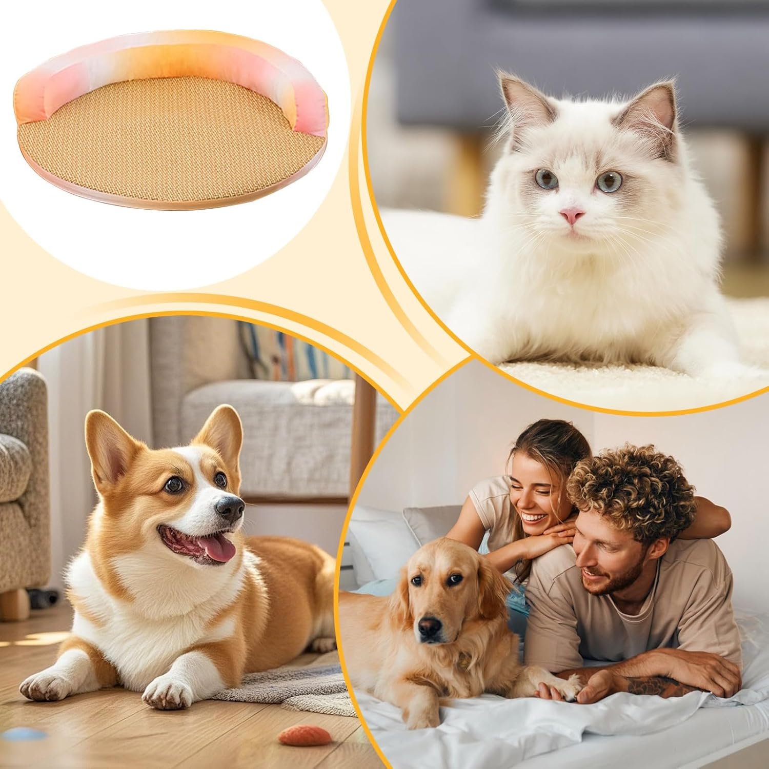 犬用冷却パッド、洗濯可能な天然ラタンペットベッドマット、居間寝室オフィスパティオ裏庭用猫用ソファチェア家具 - 이미지 4