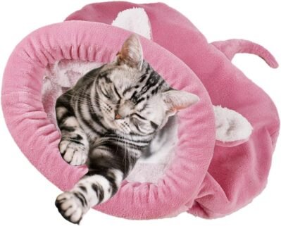 ペットの寝袋 – 猫の巣の寄り添い袋、猫のための冬の寝袋|柔らかい子犬のホストパッド子猫カウラー自己塗りつぶし猫のベッド家具、居心地の良い冬の温かい猫寝台屋内猫犬犬