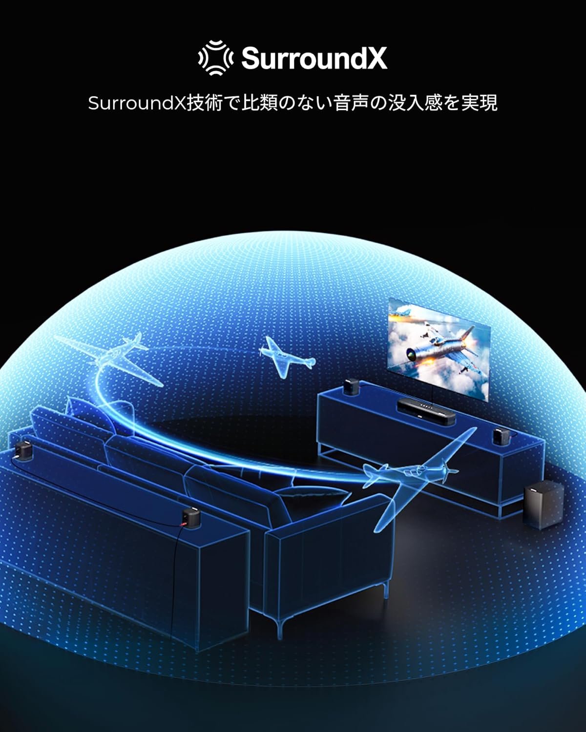 Ultimeaサウンドバー7.1Ch Dolby Atmos Surver Speaker TVサラウンドサウンドシステムアプリコントロールTV Soundbar Home Theatre with Subwoofer Support HDMI Earc/Bluetooth/Light/Aux/USB、Aura A60 - 이미지 6