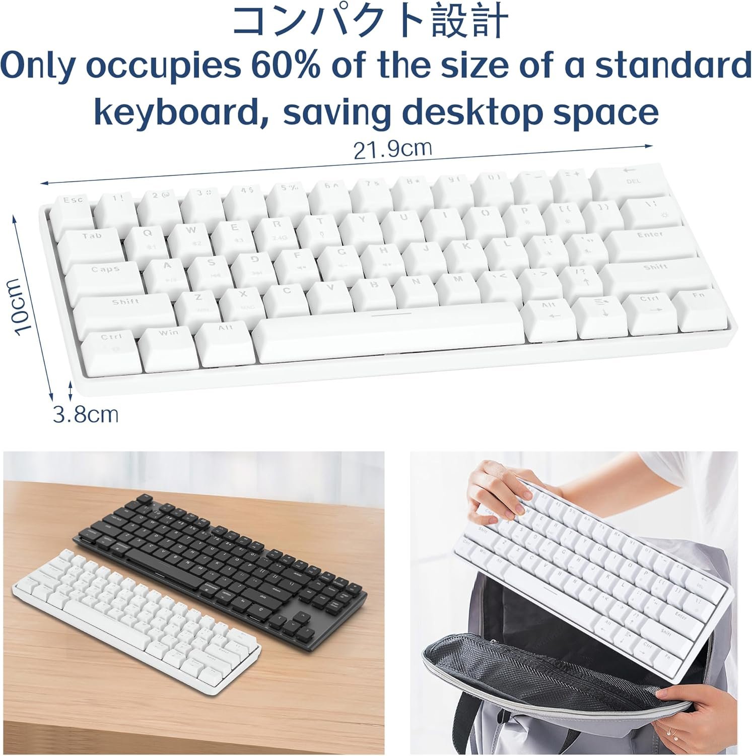KIMOCA Mechanical Keyboard, English Layout, Mechanical Gaming Keyboard, 61 Keys, Compact, Bluetooth, Wireless, Type-C Wired, 2.4 G, Waterproof, Rechargeable, RGB LED Backlight, For Office/Gaming, - 이미지 5