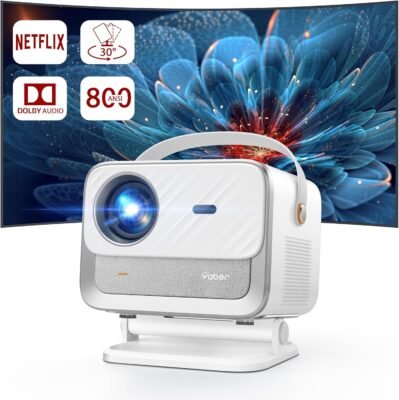 Yaber Home Theatre V12家庭用プロジェクター、高輝度800 ANSIフルHD、1080p、ドルビーサウンド、ビルトイン20Wスピーカーカード、オートフォーカス＆オートキーストーン補正、Wifi6＆Bluetooth 5.2回転